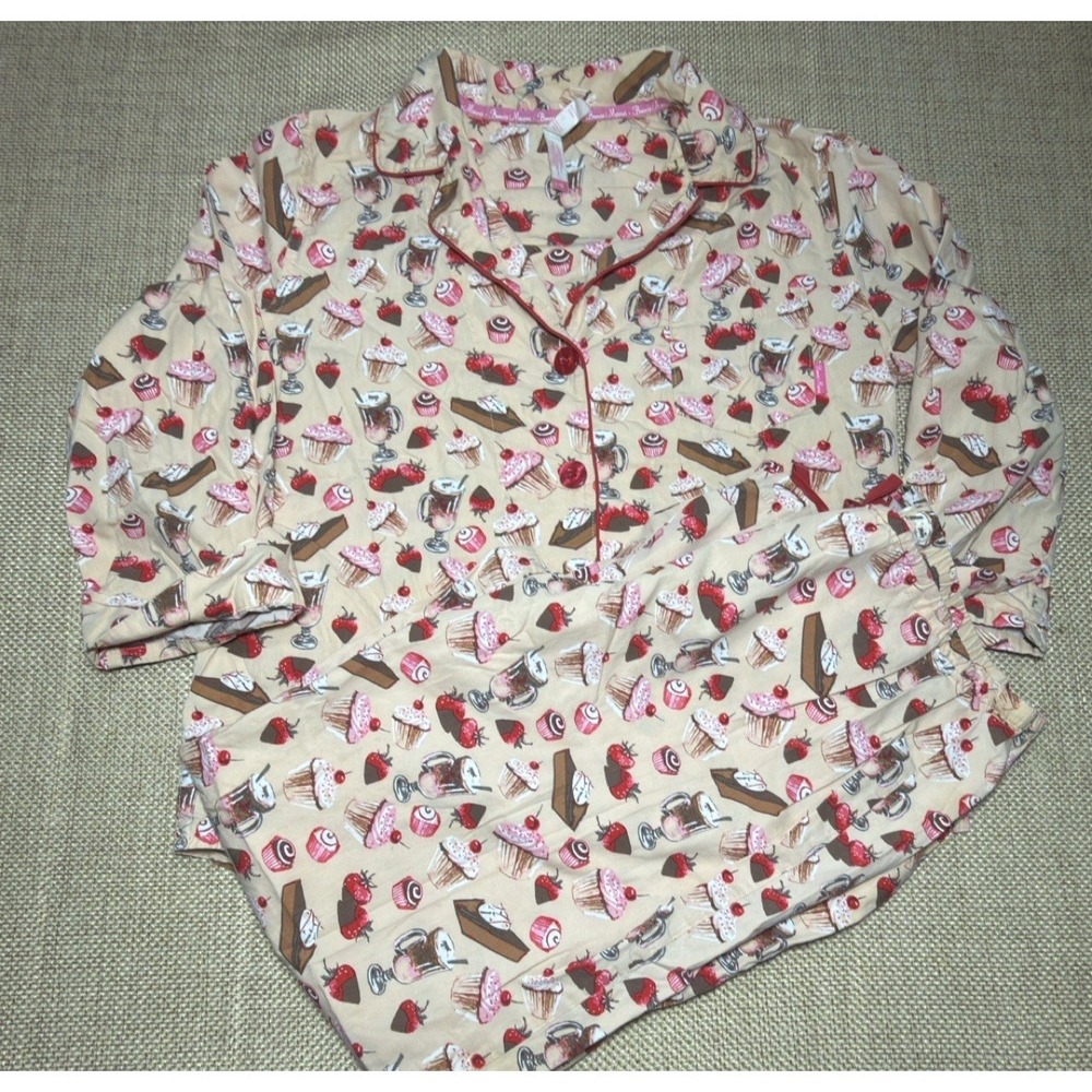 Bonnie Marcus Desserts Pajama Set Womens Large Pink Cupcake Pie Top Pants Lounge